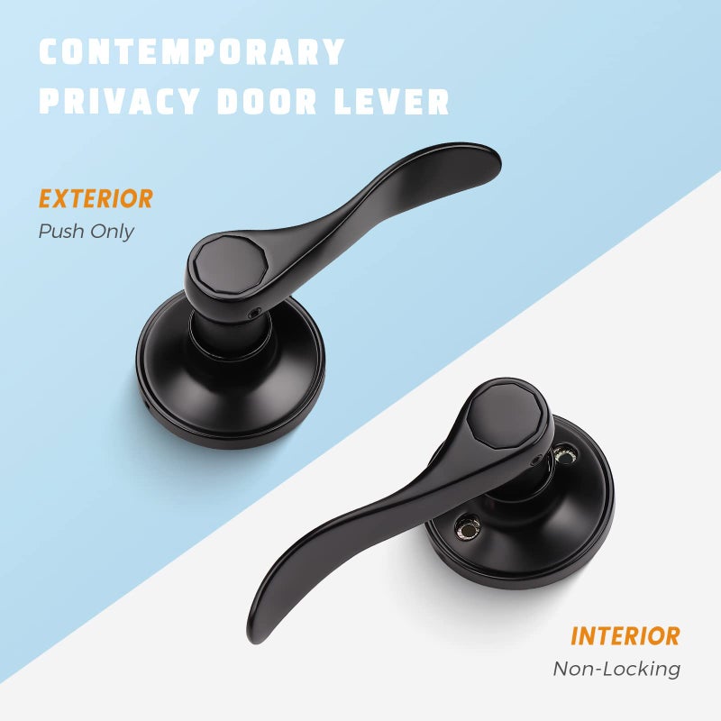 KNOBWELL 5 Pack Passage Door Levers Black Door Handles Interior Hallway Closet Door Lever Handle Without Lock Door Knobs for Left/Right Handing, Matte Black Finish, Drop Lever Shape - Image 2
